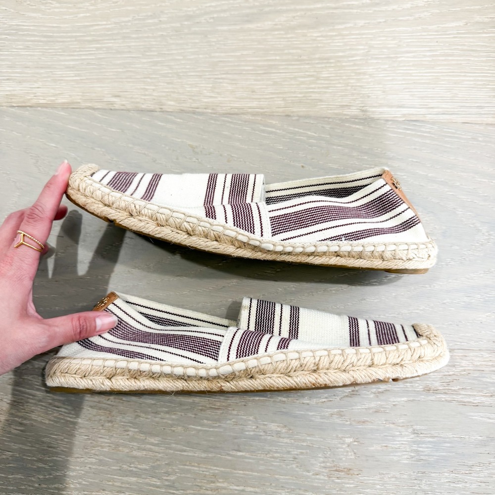 Tory Burch Awning Nautical Boho Stripe Maroon Espadrilles Shoes Slip On 10 - Picture 3 of 8